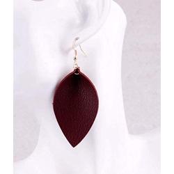 StylesILove Womens Handmade Lightweight Bohemian Leaf Drop Leather Earrings (Burgundy)