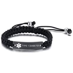 XUANPAI Custom Free Engraving Handmade Braided Rope Medical Alert ID Bracelet Emergency Wristband for Men Women,Adjustable