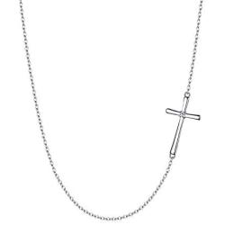 EleQueen 925 Sterling Silver Sideways Cross Pendant Choker Necklace Christian Jewelry Gifts for Mother Women Girls