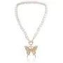 Pingyongchang New Short Pearl Rhinestones Choker Big Gold Color Butterfly Necklace for Women Girls Party Hot Jewelry Gifts