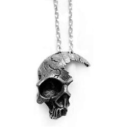 HAQUIL Skull Necklace - Metal Alloy, Half Broken Skull Pendant - Cable Chain, 19.7''