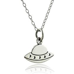 Sterling Silver Small Flying Saucer UFO Charm Necklace, 18'' Cable Chain, Spaceship Sci Fi