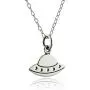 Sterling Silver Small Flying Saucer UFO Charm Necklace, 18'' Cable Chain, Spaceship Sci Fi