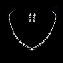 Unicra Bride Silver Bridal Necklace Earrings Set Rhinestone Choker Necklace Crystal Wedding Jewelry Set for Women and Girls- (2 earrings and 1 necklace)