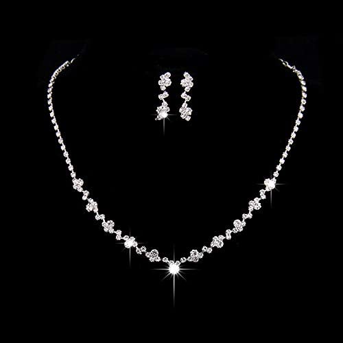 Jakawin Bride Wedding Jewelry set Silver Bridal Necklace Earrings Set Crystal bridesmaid jewelry sets Rhinestone Choker Necklaces for Women and Girls (Set of 3) (NK143-1)