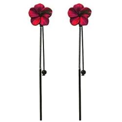 KaFu Lightweight Long Flower Tassel Dangle Earrings,Red/Green Petal Drop Earrings 925 Silver Needle Earrings for Women Girls Fashion Jewelry Birthday Gifts