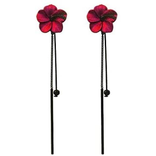 KaFu Lightweight Long Flower Tassel Dangle Earrings,Red/Green Petal Drop Earrings 925 Silver Needle Earrings for Women Girls Fashion Jewelry Birthday Gifts