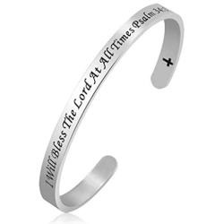 Jesse Ortega Cross Cuff Bangle Bracelet Engraved Inspirational Letter Stainless Steel