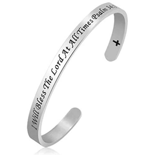 Jesse Ortega Cross Cuff Bangle Bracelet Engraved Inspirational Letter Stainless Steel