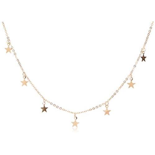 Dolland Lucky Star Choker Necklace Pendant Tassels Chain Statement Necklace for Women Girls,Gold,Adjustable