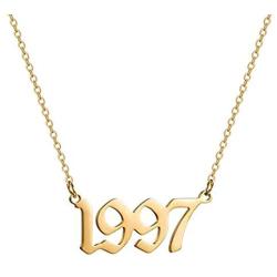 SEMBILAN Birth Year Number Pendant Necklace Stainless Steel Birthday Gold Year Old English Necklace for Women Girl Jewelry