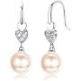 Sllaiss 925 Sterling Silver Austria Pearl Drop Earrings for Women, Cubic Zirconia Heart Dangle Earrings, Fine Jewelry for Love