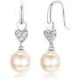 Sllaiss 925 Sterling Silver Austria Pearl Drop Earrings for Women, Cubic Zirconia Heart Dangle Earrings, Fine Jewelry for Love
