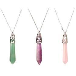 KWHY Healing Crystal Necklace for Women Men Hexagonal Natural Quartz Stone Pendant Gemstones Jewelry Pendulum Crystal Divination with Two Different Chains