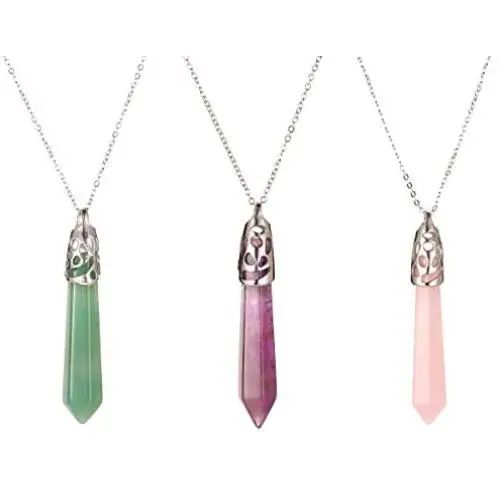 KWHY Healing Crystal Necklace for Women Men Hexagonal Natural Quartz Stone Pendant Gemstones Jewelry Pendulum Crystal Divination with Two Different Chains KWHY Healing Crystal Necklace for Women Men Hexagonal Natural Quartz Stone Pendant Gemstones Jewelry Pendulum Crystal Divination with Two Different Chains