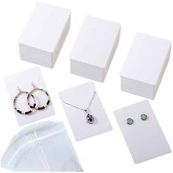 300 Set Necklace Earring Display Cards with 300 Pieces Self-Sealing Bags for Stud Earrings Dangle Earrings Pendant Earrings Necklace Chain (White)