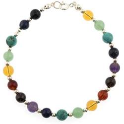 925 Sterling Silver Seven (7) Chakra Natural Healing Gemstone Beads 6 mm Bracelet 7.5 Inches