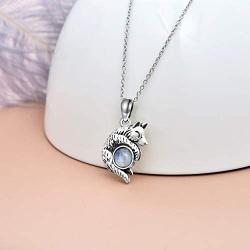 Wolf Pendant Necklace 925 Sterling Silver Moonstone Necklace Wolf Lovers Jewelry for Women Girl