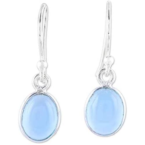 NOVICA Chalcedony .925 Sterling Silver Dangle Earrings, Luminous Sky Blue