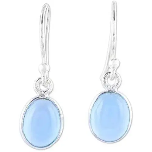 NOVICA Chalcedony .925 Sterling Silver Dangle Earrings, Luminous Sky Blue NOVICA Chalcedony .925 Sterling Silver Dangle Earrings, Luminous Sky Blue
