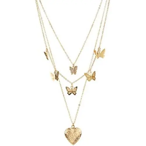 W WOOGGE Gold Layered Necklace Butterfly Choker Chain Gift Jewelry for Women and Girls W WOOGGE Gold Layered Necklace Butterfly Choker Chain Gift Jewelry for Women and Girls