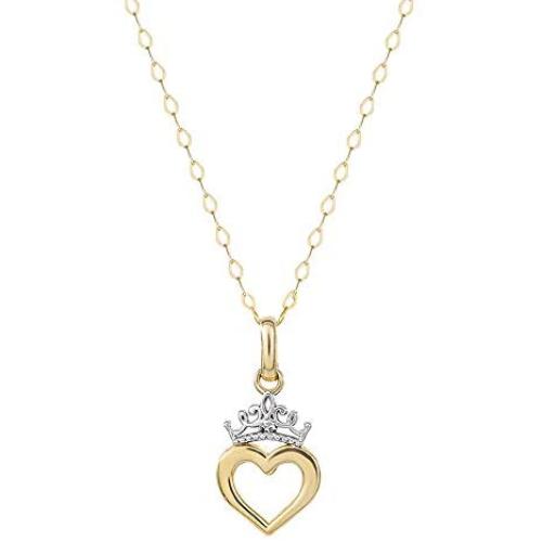 Disney Princess 14K Gold Tiara Heart Pendant with Gold Filled Chain, Official License