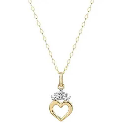 Disney Princess 14K Gold Tiara Heart Pendant with Gold Filled Chain, Official License Disney Princess 14K Gold Tiara Heart Pendant with Gold Filled Chain, Official License