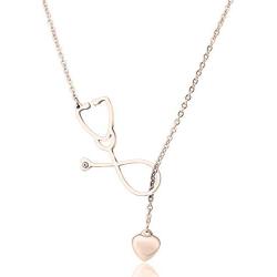 MAOFAED Nurse Necklace Heartbeat Stethoscope Lariat Necklace ECG Pendant Chokers Necklace