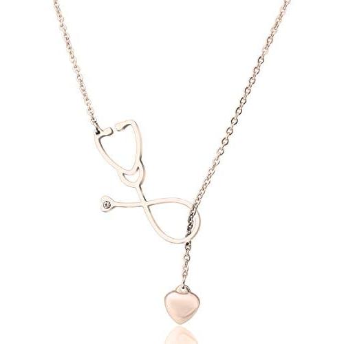 MAOFAED Nurse Necklace Heartbeat Stethoscope Lariat Necklace ECG Pendant Chokers Necklace