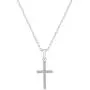 925 Sterling Silver Shiny Prong Set Cubic Zirconia Petite Cross Necklace for Young Girls & Preteens - Classic Tiny CZ Cross Pendant Necklace for Girls - Religious Christian Jewelries for Little Girls