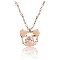 Cute Pig Pendant Necklace Rose Gold Sweet Animal Necklace Gift for Women Girls (with crystal)