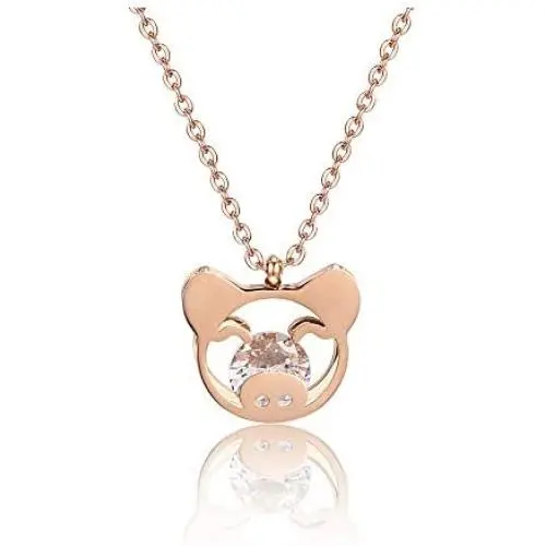 Cute Pig Pendant Necklace Rose Gold Sweet Animal Necklace Gift for Women Girls (with crystal) Cute Pig Pendant Necklace Rose Gold Sweet Animal Necklace Gift for Women Girls (with crystal)