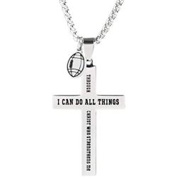 Palterwear Sport Necklace for Boys and Teens - Stainless Steel Pendant with Ball Charm and Inspirational Text (American Football)