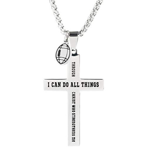 Palterwear Sport Necklace for Boys and Teens - Stainless Steel Pendant with Ball Charm and Inspirational Text (American Football)