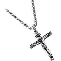 Ineffable Cross Pendant Crucifix Stainless Steel Mens Boys Jewelry Jesus Necklace with Chain