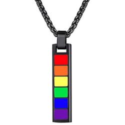 Bandmax Rainbow LGBT Gay Pride Pendant Necklace Bracelet Jewelry Personalized Metal Stainless Steel Parade Nylon Women Men Friendship,Love Necklace with 7.8inch/22inch Chain,18K Gold/Black