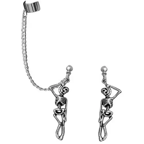 Punk Spike Chain Earrings with Ear Cuff, Tassel Link Rivet Skeleton Skull Pendant Dangle Earrings, Gothic Stylish Jewelry for Party Night Club Halloween Streetwear Women Men Egirls Gift Punk Spike Chain Earrings with Ear Cuff, Tassel Link Rivet Skeleton Skull Pendant Dangle Earrings, Gothic Stylish Jewelry for Party Night Club Halloween Streetwear Women Men Egirls Gift