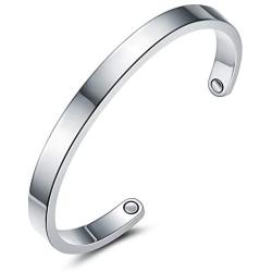 Kainier Cuff Bracelets Stainless Steel Bangle Bracelets for Women Men Engraved Mantra Never give up Adjustable Inspirational Jewelry Birthday Gifts (Silver)