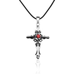 KUIYAI Red Stone Vampire Cross Necklace The Vampire Jewelry Dark Jewelry Vampire Sacred Heart Cross Necklace