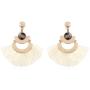 RIAH FASHION Bohemian Lightweight Silky Thread Fan Tassel Statement Drop Earrings - Embellished Fringe Dangles Filigree Chandelier Duster, Printed Wood, Cork