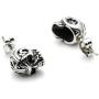 Fusamk Punk Rock Titanium Steel Flower Pattern Crystal Eye Skull Stud Earrings
