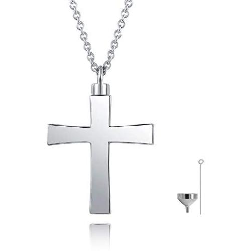 ACJFA 925 Sterling Silver Cross Urn Pendant Necklace Keepsake Memorial Cremation Jewelry for Ashes for Men for Women