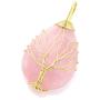 Top Plaza Natural Healing Crystals Rose Quartz Teardrop Gemstone Necklace Tree of Life Gold Copper Wire Wrapped Pendant Necklaces Reiki Quartz Jewelry for Womens
