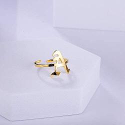 ZRAY Letter Rings for Women Personalized Rings Initial Rings 18K Gold Plated Adjustable Old English Name Rings A-Z Bridesmaid Gift for Girls