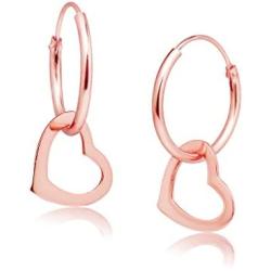 Big Apple Hoops - Jewelry High Polished Sterling Silver Small Heart Charm Hoop Earrings Made from Solid 925 Sterling Silver in 3 Color Rose, Silver, Gold Special Fashion Gifts for Women, Teens, Men