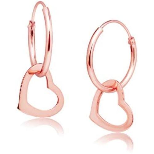 Big Apple Hoops - Jewelry High Polished Sterling Silver Small Heart Charm Hoop Earrings Made from Solid 925 Sterling Silver in 3 Color Rose, Silver, Gold Special Fashion Gifts for Women, Teens, Men