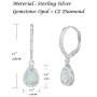FANCIME October Birthstone Sterling Silver Created Fire Opal Necklace/Stud Leverback Earrings Teardrop CZ Cubic Zirconia Halo Gemstone Fine Jewelry Gifts for Women Girls
