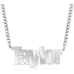 MyNameNecklace Large Custom Name Necklace with Groumet Chain Pendant Personalized Inscription Customization Gift for Wife Girlfriend Women Jewelry