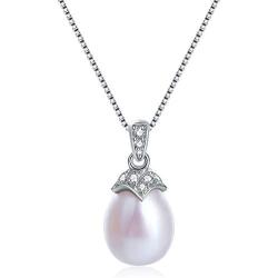 MOLAH 9.5-10mm Drop Cultured Freshwater Pearl and Simulated Diamond CZ Necklace 925 Silver Rhodium Plated