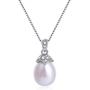 MOLAH 9.5-10mm Drop Cultured Freshwater Pearl and Simulated Diamond CZ Necklace 925 Silver Rhodium Plated